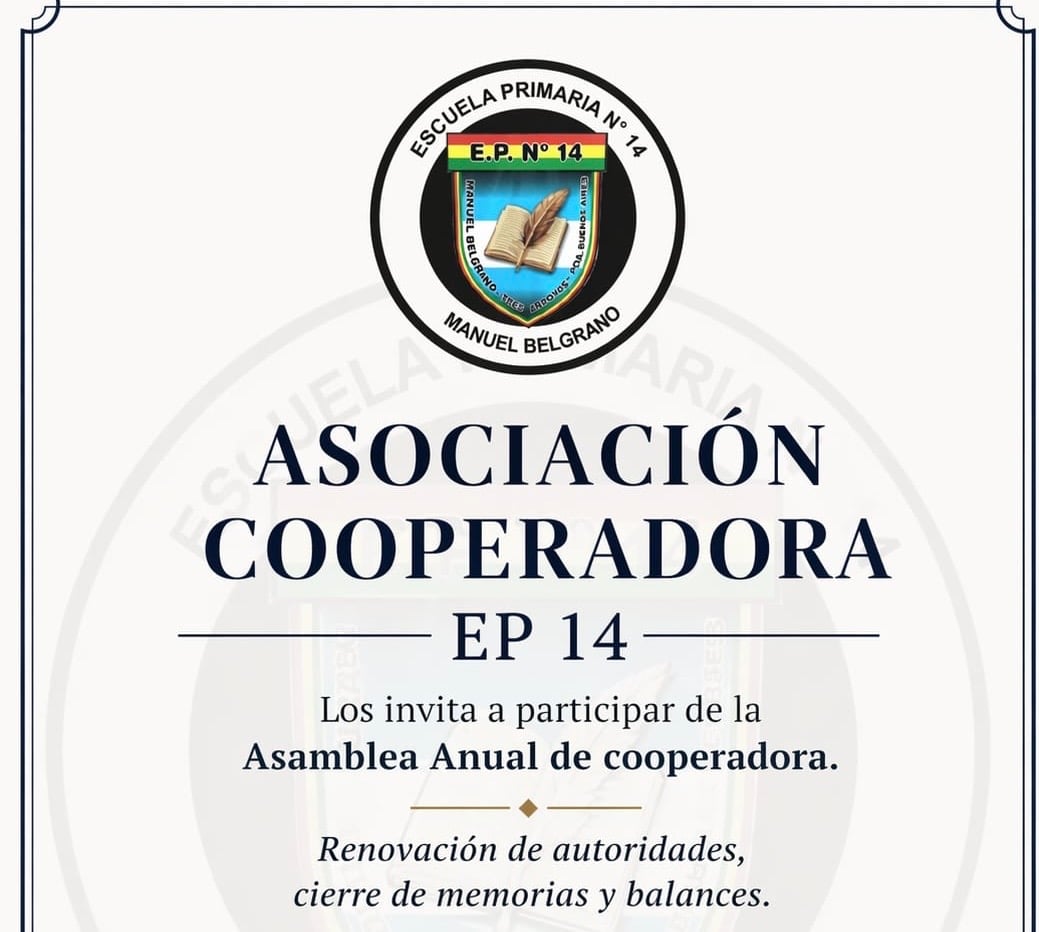 Escuela 14: Convocan a Asamblea Anual de Cooperadora