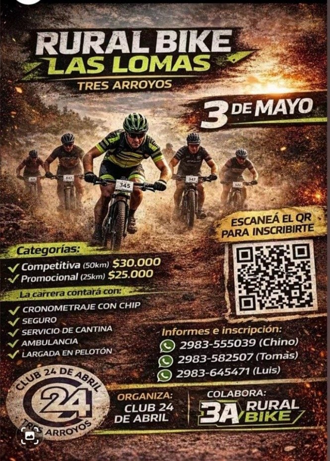 El Club Tres Arroyos 24 de Abril organiza su segundo rural bike “Las Lomas”