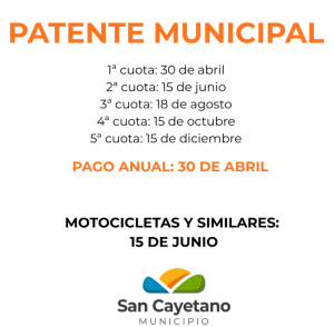 San Cayetano: Calendario anual del vencimiento de patentes municipalizadas