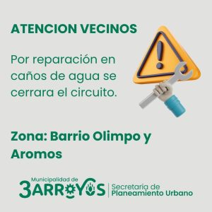 Corte de agua en Barrio Olimpo y Aromos por reparaciones en la red