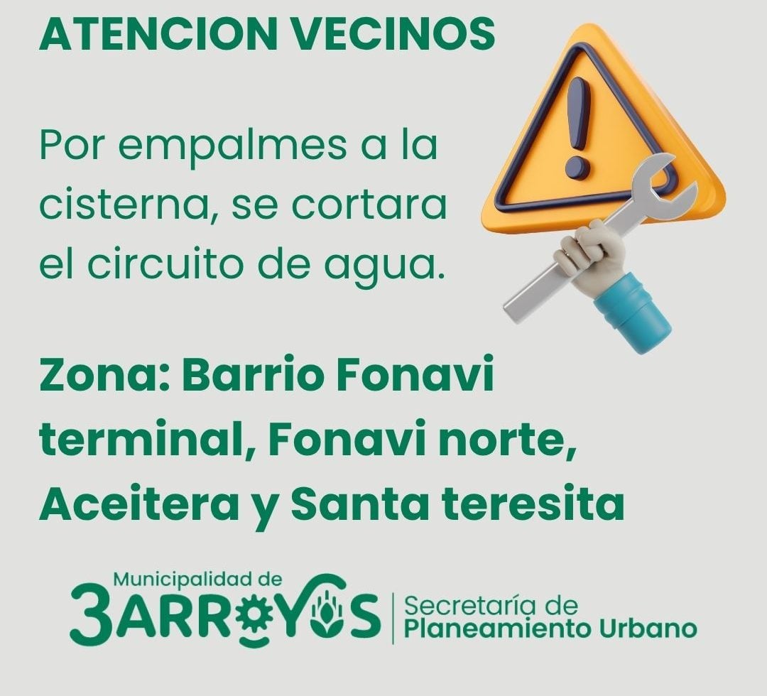 Corte de agua programado afectará cuatro barrios