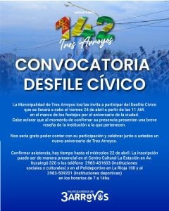 Invitan al Desfile Cívico por el Aniversario 142º de Tres Arroyos