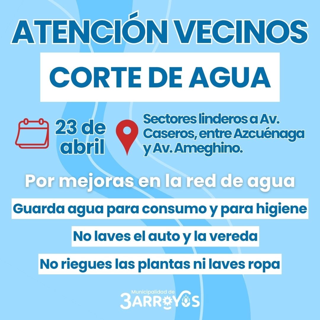 Este jueves: Nuevo corte de suministro de agua por trabajos en la red