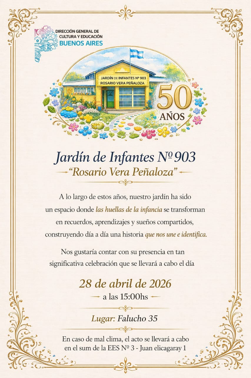 Chaves: El Jardín de Infantes 903 Rosario Vera Peñaloza conmemorará su 50° Aniversario
