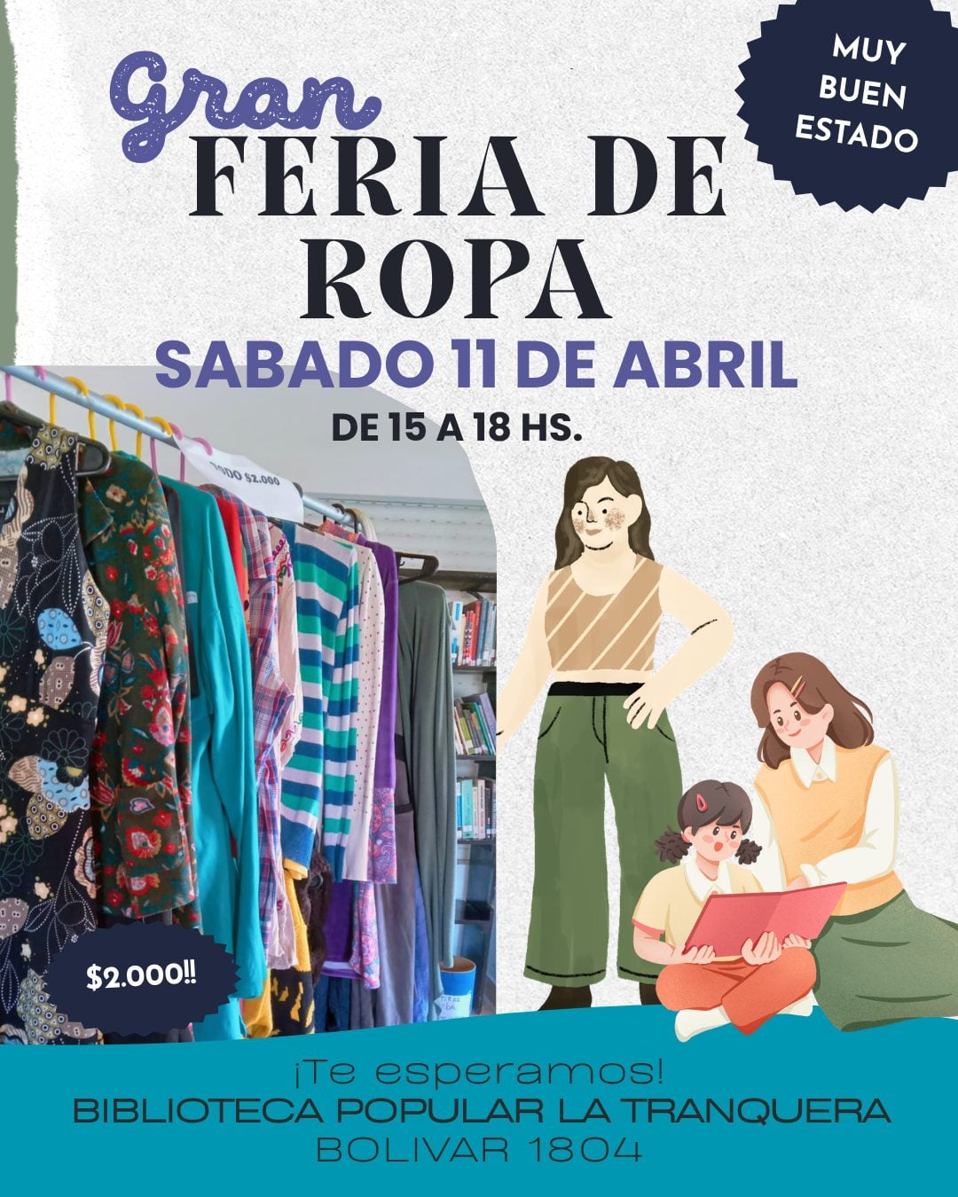 Este sábado, gran feria de ropa en la Biblioteca Popular La Tranquera