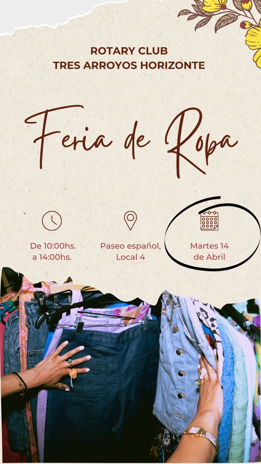 Feria de ropa del Rotary Club Tres Arroyos Horizonte este martes