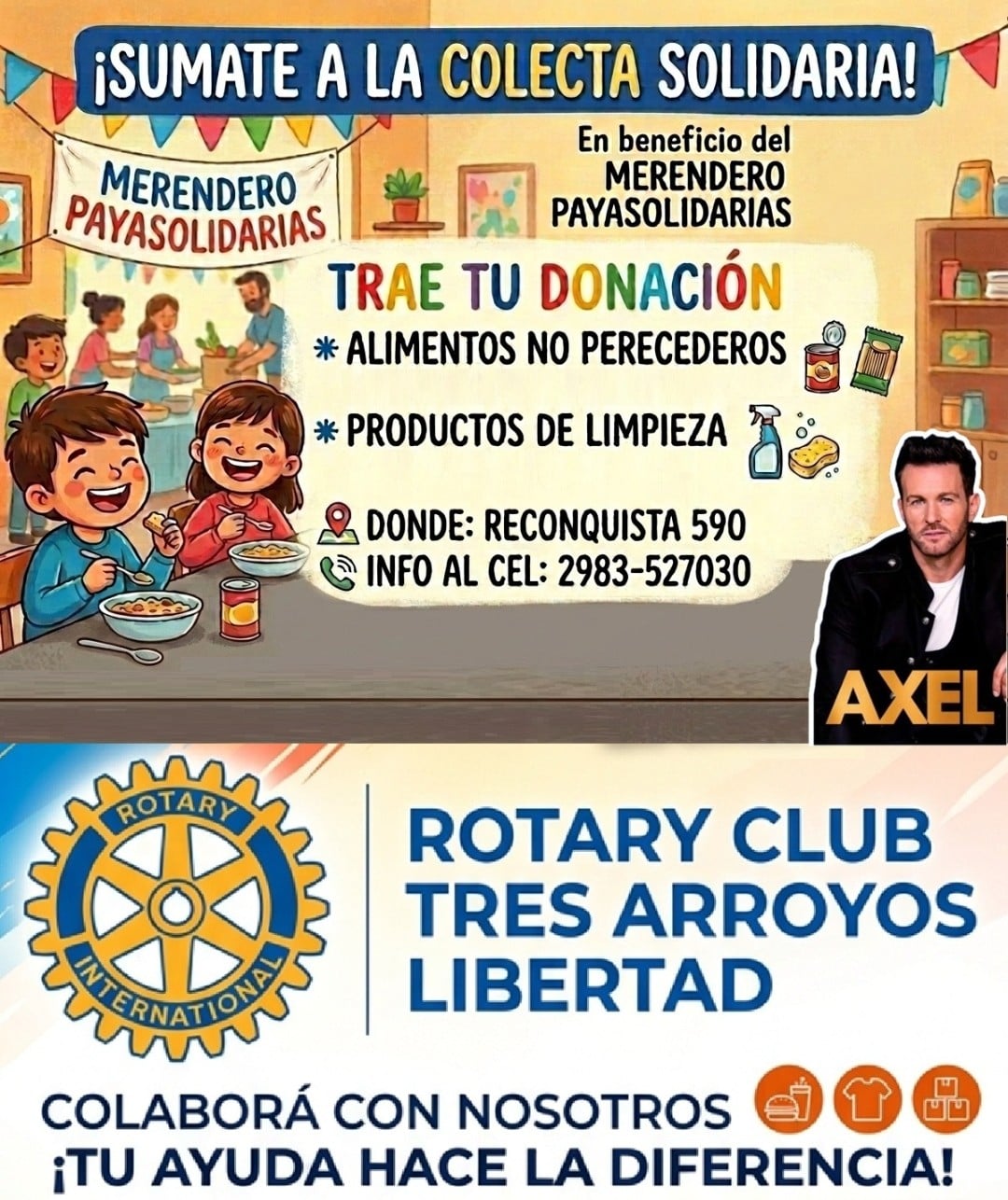 Colecta solidaria de Rotary Tres Arroyos Libertad y Axel