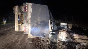 Transportista de nuestra ciudad volcó su acoplado en la Ruta 228. Resultó ileso