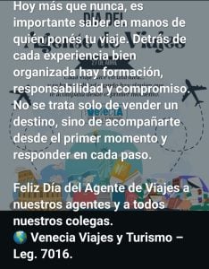 Saludo de Venecia Viajes en el Día del Agente de Viajes