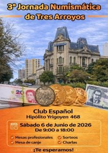 Tres Arroyos será sede de la 3° Jornada Numismática