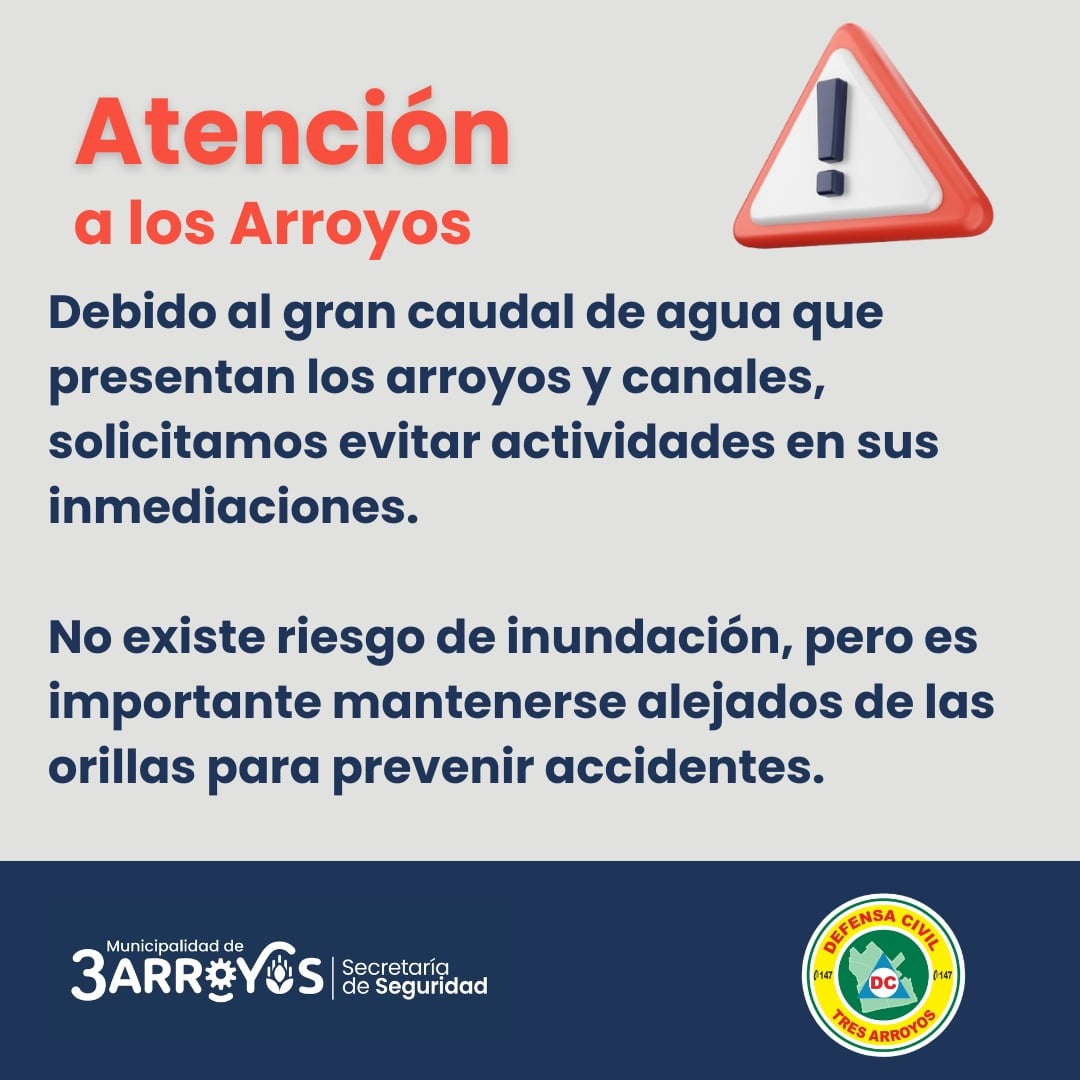 Alerta por el aumento del caudal en arroyos y canales de la ciudad