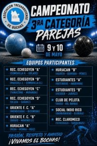 Bochas: este fin de semana se juega el Campeonato de 3° categoría en parejas