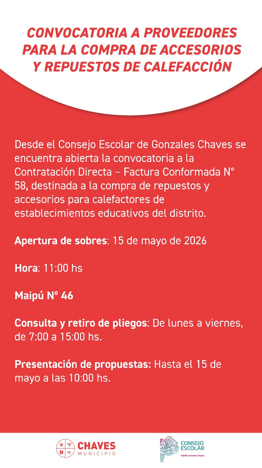 Chaves: Consejo Escolar abrió contratación directa para compra de repuesto de calefactores