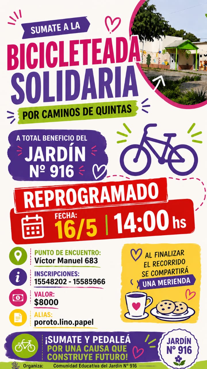 Este sábado es la bicicleteada del Jardín 916