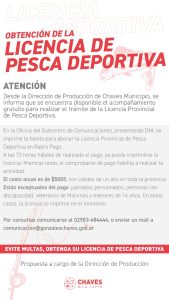 Chaves Municipio facilita el trámite gratuito de Licencia para la pesca deportiva
