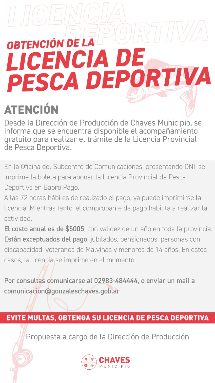 Chaves Municipio facilita el trámite gratuito de Licencia para la pesca deportiva