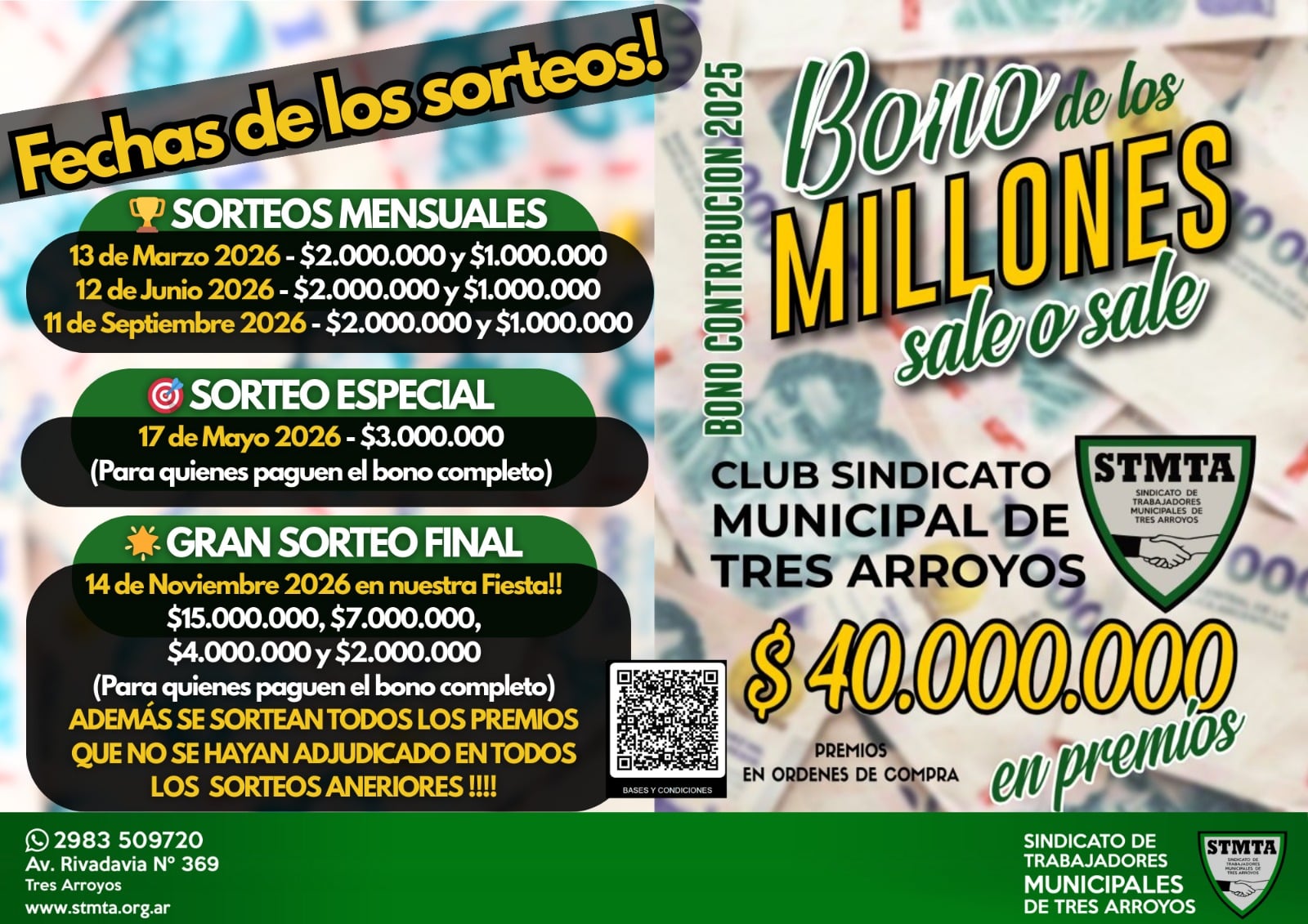 El sorteo especial por pago total del bono de los Municipales será el lunes 18