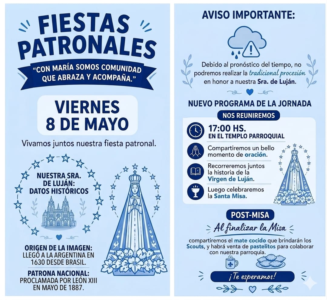 Misa en honor a la Madre de Luján el viernes a las 17:00