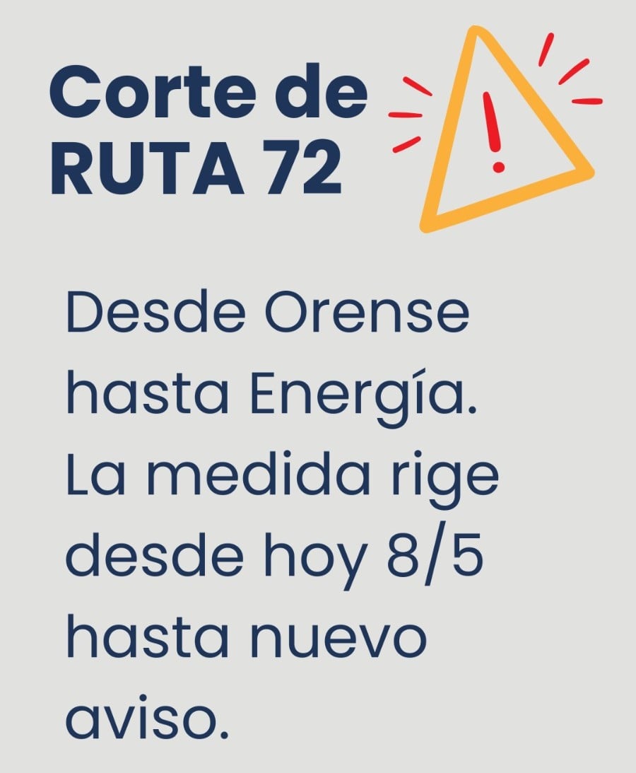 Corte de Ruta 72 desde Orense a Energía