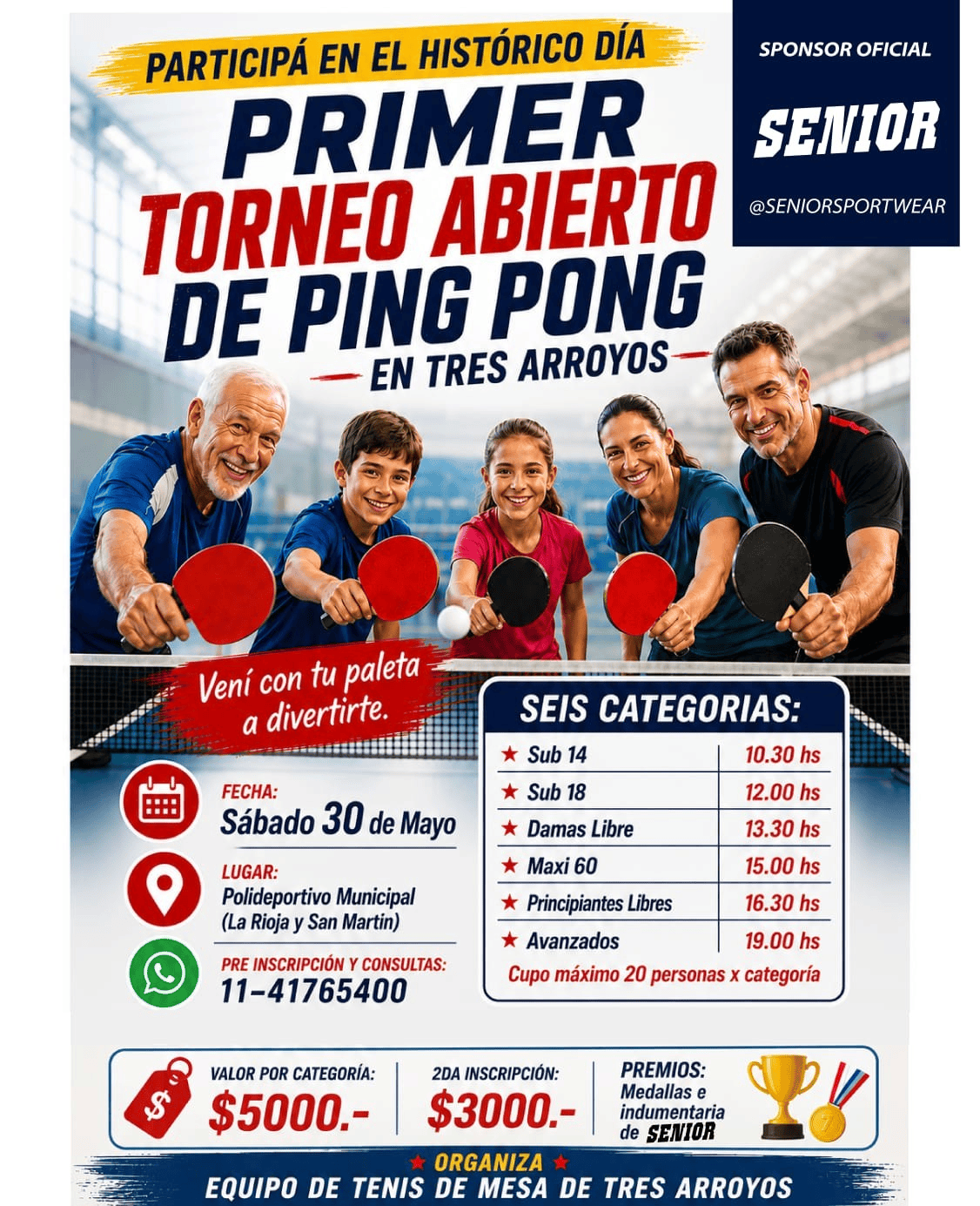 Se viene el primer Torneo Abierto de Ping Pong en Tres Arroyos