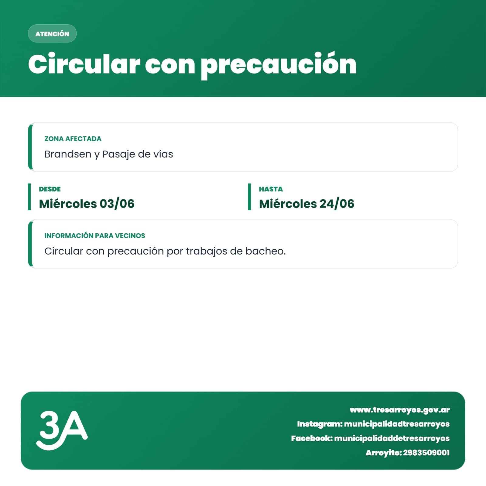 Piden circular con precaución en Brandsen y Pasaje de Vías