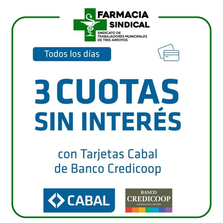 Farmacia de Municipales: 3 cuotas sin interés pagando con Cabal