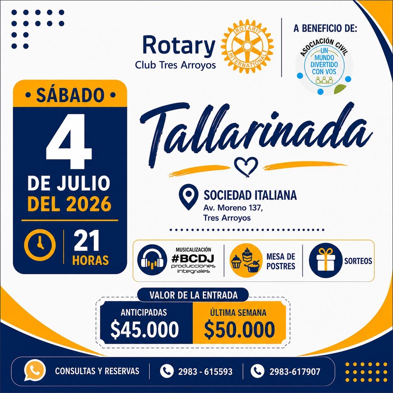 Rotary Club Tres Arroyos: Tallarinada a beneficio de Un Mundo Divertido Con Vos