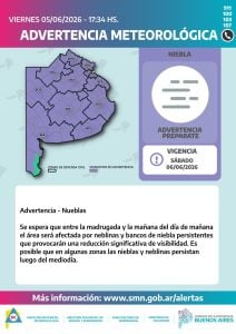 Emitieron un alerta violeta por niebla para Tres Arroyos