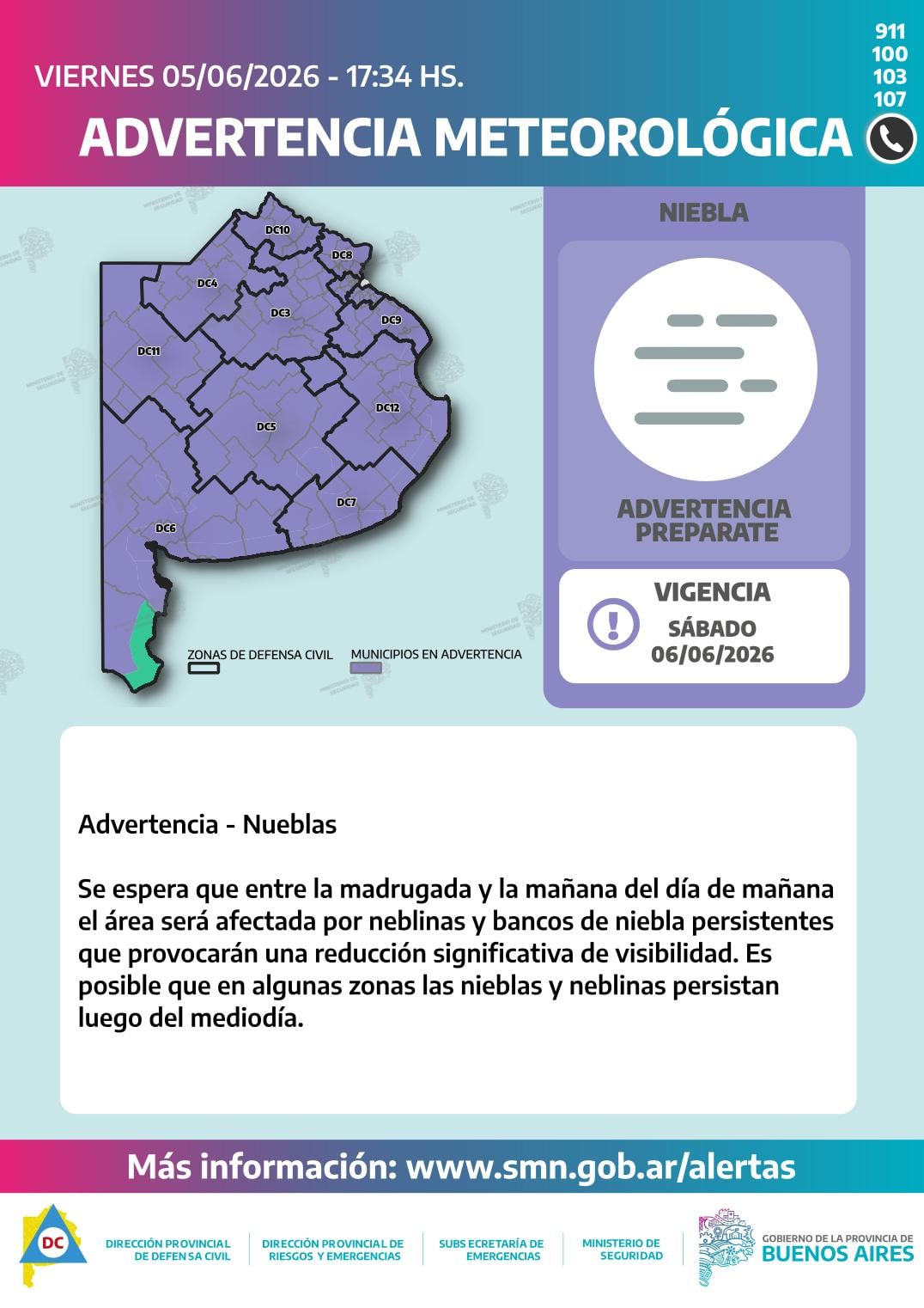 Emitieron un alerta violeta por niebla para Tres Arroyos