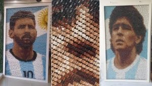(audio)Asombroso mural de Messi realizado con broches de pelo