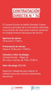 Chaves: el Consejo Escolar abre una contratación para refacciones sanitarias