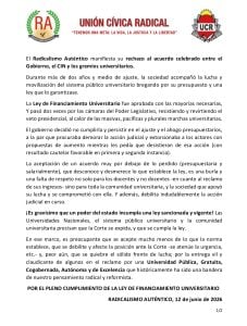 “Radicalismo auténtico” pide pleno cumplimiento de la ley de financiamiento educativo