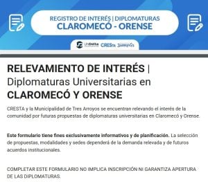 CRESTA invitan a realizar una encuesta sobre futuras diplomaturas en Claromecó y Orense