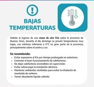 Alerta Amarilla para Tres Arroyos y la zona por bajas temperaturas