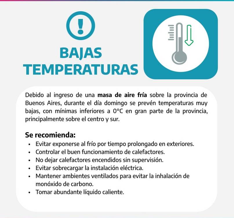 Alerta Amarilla para Tres Arroyos y la zona por bajas temperaturas