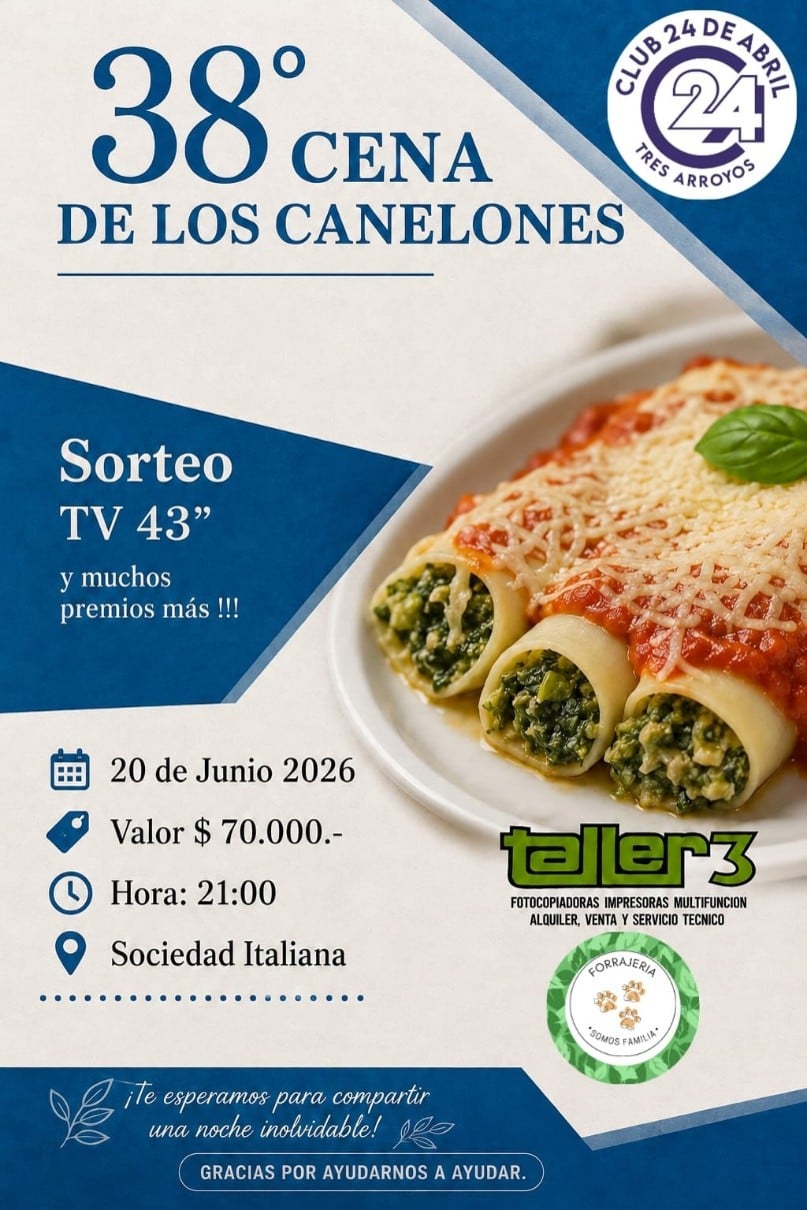 El  sábado 20 será la 38ª “Cena de los Canelones” del 24 de Abril