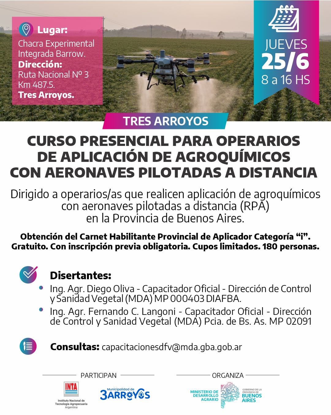Barrow: Curso de capacitación sobre manejo de aeronaves a distancia en la Chacra