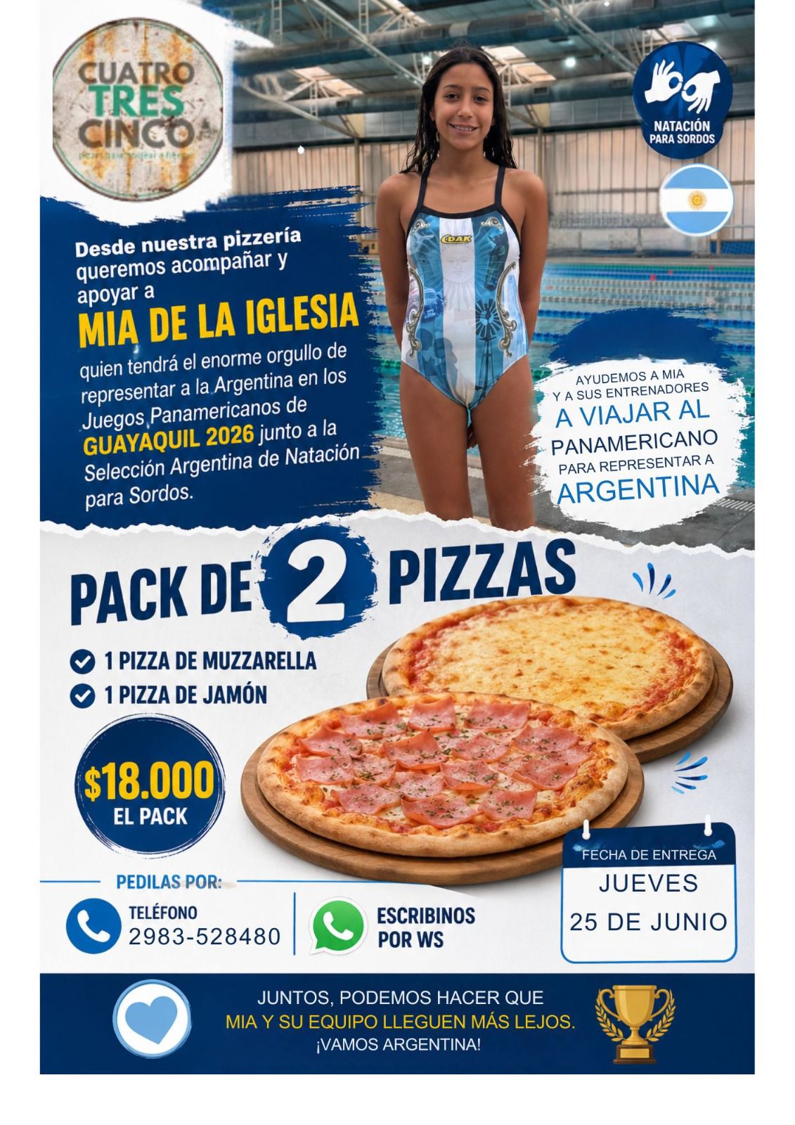Lanzan una venta de pizzas solidaria para que una nadadora viaje al Panamericano 2026