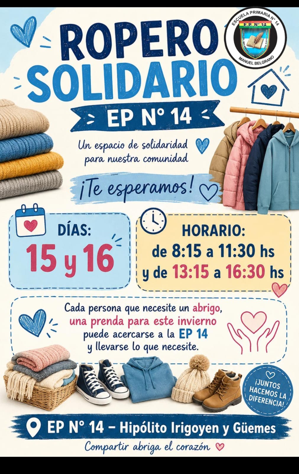 (audio) Ropero Solidario en el Colegio Primario “Manuel Belgrano”