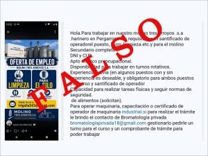 Circula información falsa: Molinos Tres Arroyos no tiene vigente pedido de personal