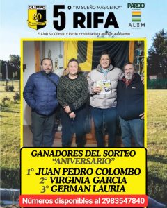 Juan Pedro Colombo ganó el cuarto sorteo mensual de la rifa de Olimpo