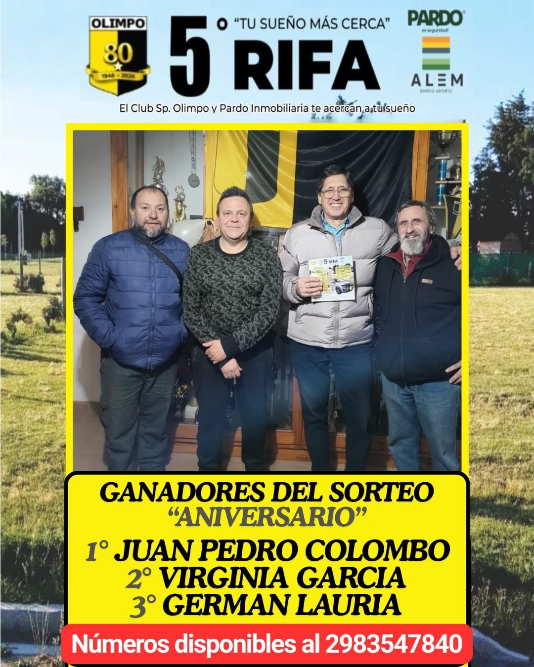 Juan Pedro Colombo ganó el cuarto sorteo mensual de la rifa de Olimpo
