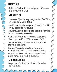 Vacaciones de Invierno: el Municipio invita a disfrutar de una agenda para toda la familia