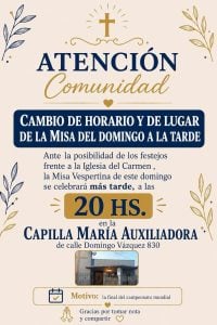 Mundial de Dios en la Iglesia del Carmen: Cambian horario y lugar para la misa de esta tarde