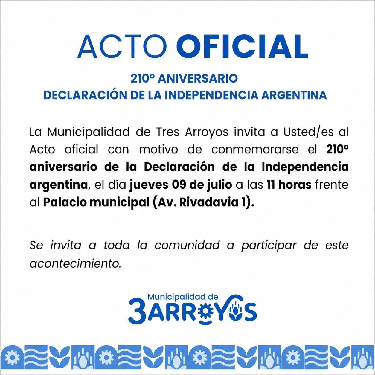 Acto por el 9 de Julio: este jueves a las 11:00