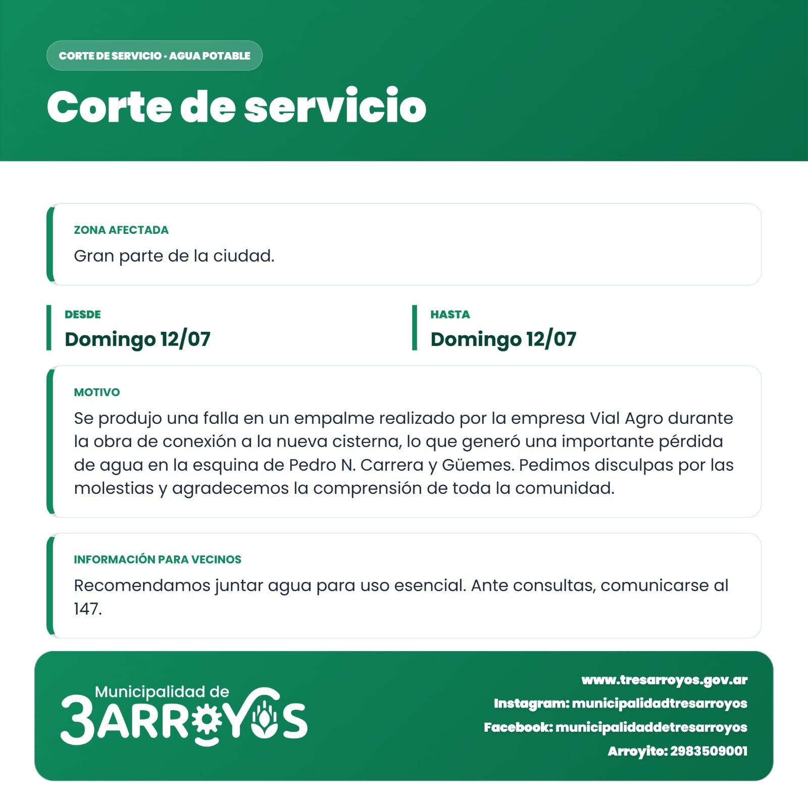 Corte de agua imprevisto