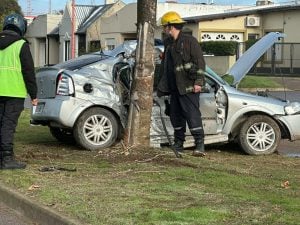 Rozó un camión, hizo un trompo y terminó destrozado contra un árbol. Dos heridos