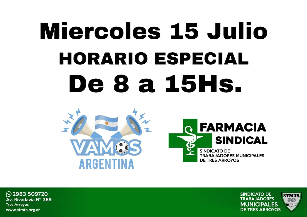 Farmacia de Municipales: horario especial por Argentina - Inglaterra