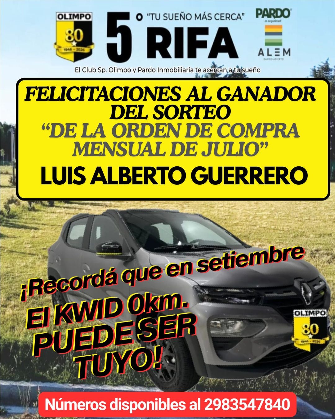 Luis Alberto Guerrero ganó el premio mensual de la rifa de Olimpo