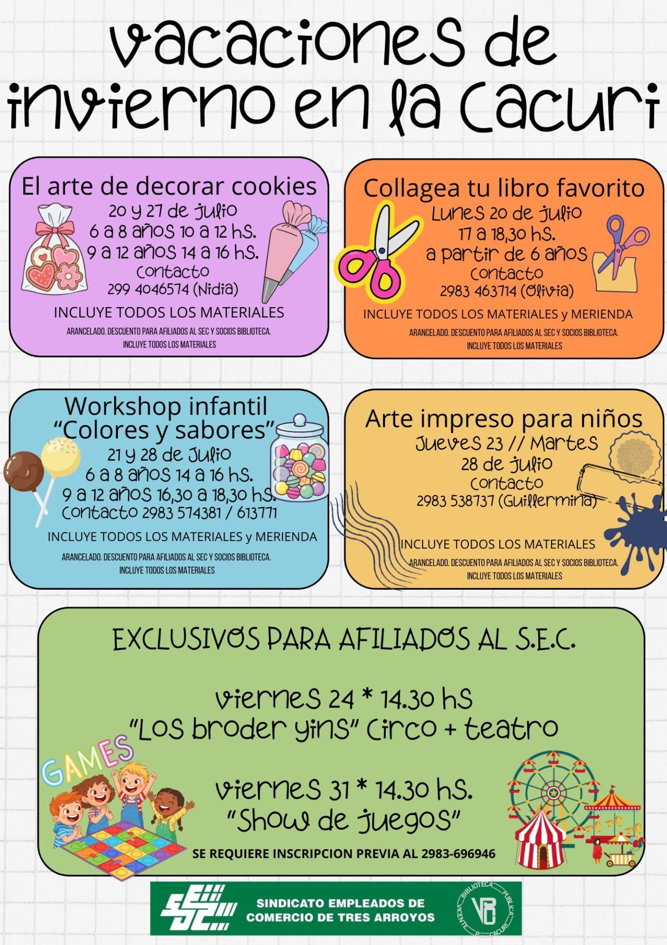 Vacaciones de invierno en la Biblioteca Cacuri: inscripción abierta a talleres y actividades